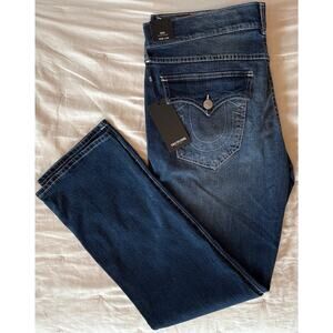 NWT True Religion Ricky SN Flap Relaxed Straight Jeans 38x34 Dark Wash $159